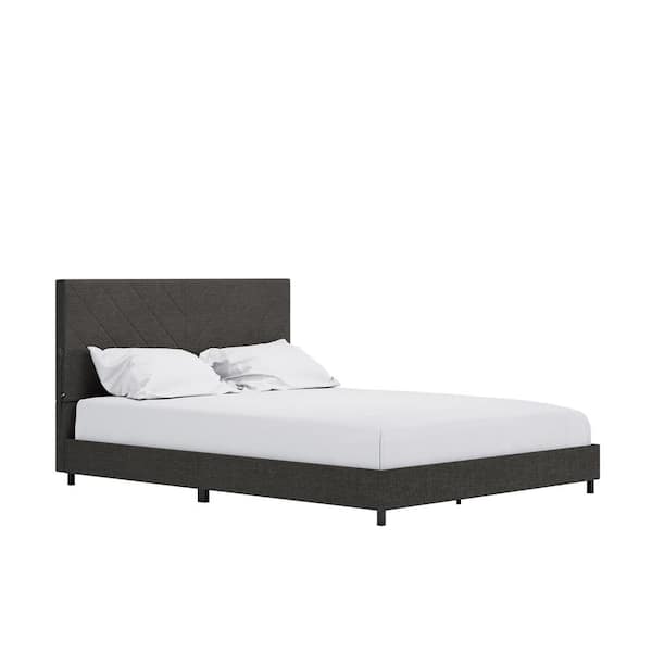 Dorel Living Jimmie 79 in. Gray Linen Upholstered Full Bed with USB