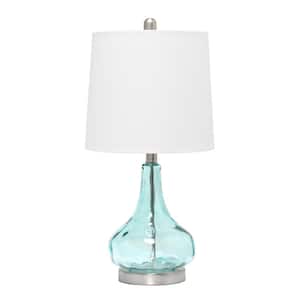 23.25 in. Clear Blue Modern Colored Dimpled Glass Endtable Bedside Table Desk Lamp with White Fabric Shade