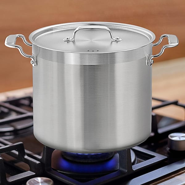 16 qt. Stainless Steel Stockpot, Heavy Duty, Includes Lid, Works w/Induction, Ceramic and Halogen Cooktops