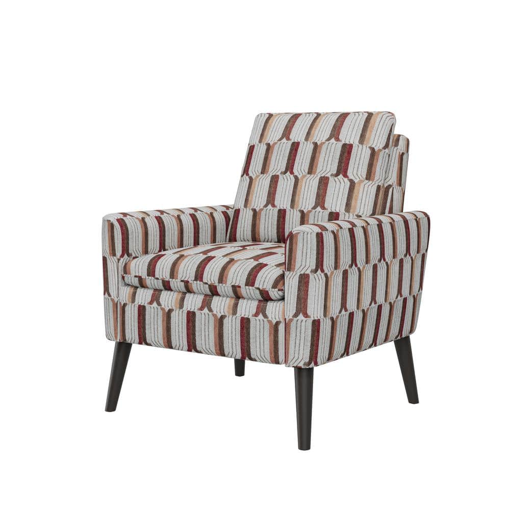 Mid-Century Modern Tan, Cream, and Red Stripe Barrel Accent Chair