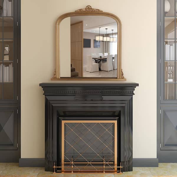 Deco Mirror 26 in. W x 26 in. H Vintage Arch Antique Brass