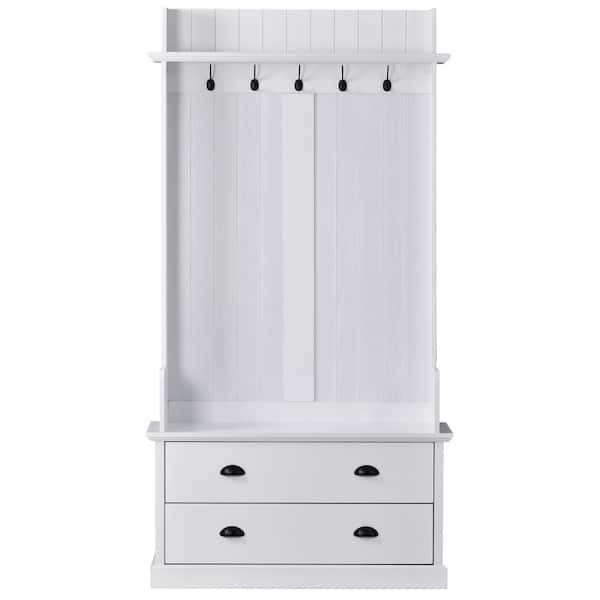 Asucoora Angelique White 38.5 in. W x 75 in. H Hall Tree with Storage ...