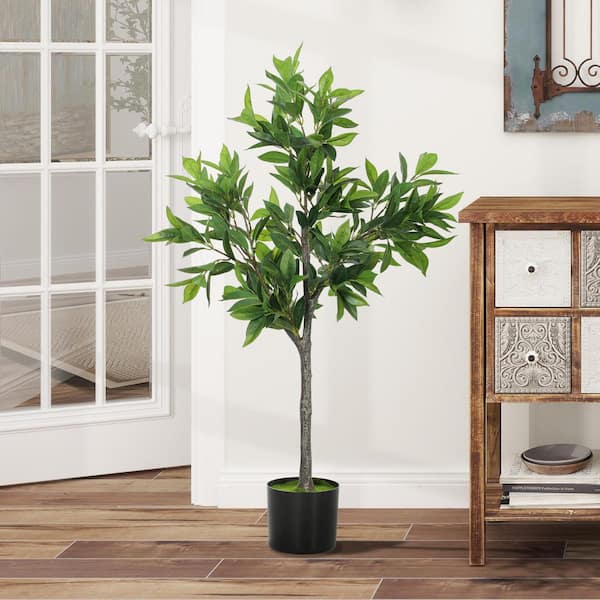 3.6 ft. Artificial Fiddle Leaf Fig Tree with 28-PEVA Leaves and Pot, Fake Plant with Flocked Soil