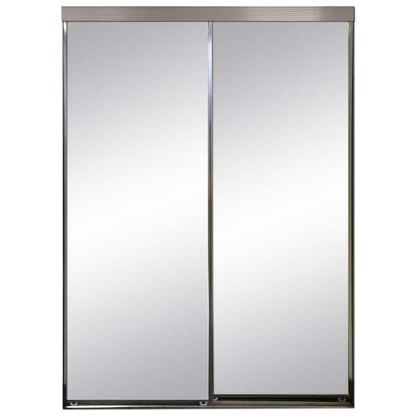 Impact Plus 42 in. x 80 in. Polished Edge Mirror Framed with Gasket Interior Closet Sliding Door with Chrome Trim