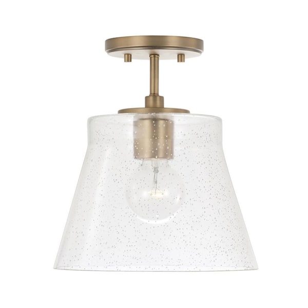 Baker 10.5 in. W x 11 in. H 1-Light Small Pendant in Aged Brass with Clear Seeded Glass