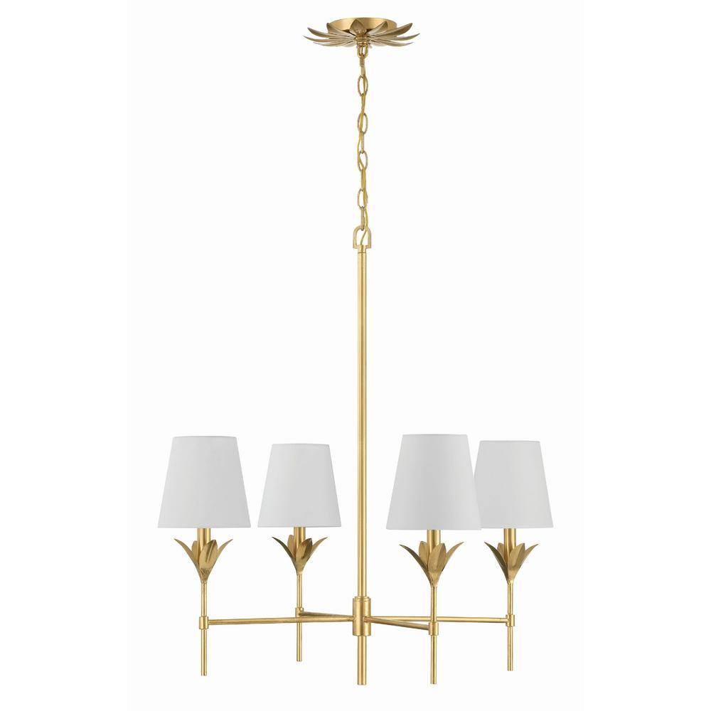 Antique Gold Crystal 4-Light Chandelier with White Silk Shades