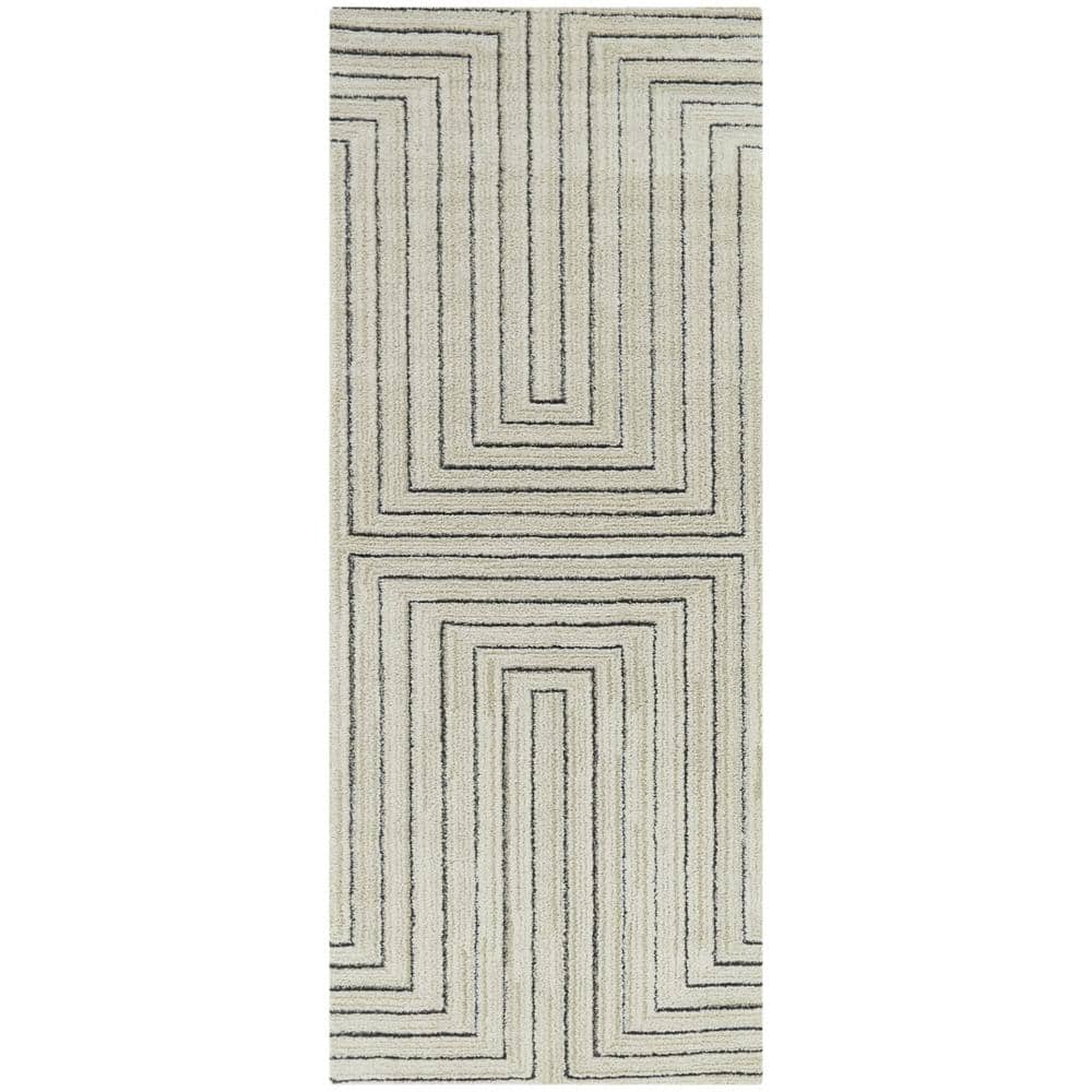 Carmody Cream and Black Geometric Synthetic Runner Rug