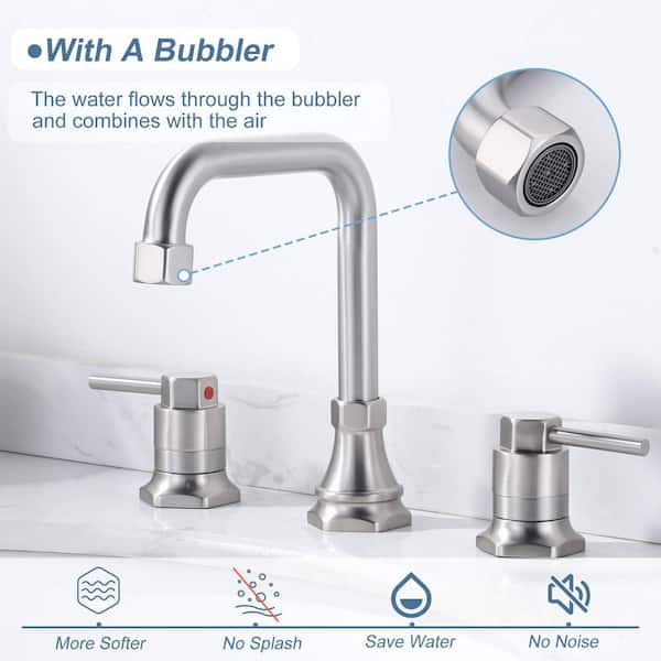 Double Handle 8 in. Widespread Bathroom Faucet, 3-Hole Bathroom Sink Faucet with Pop-Up Drain Kit in Brushed Nickel