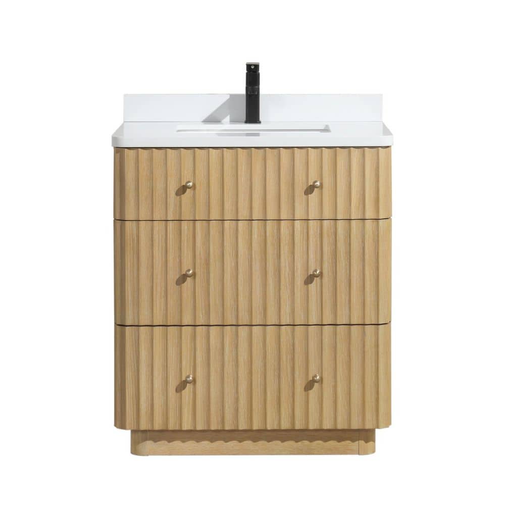 La Jolla 30 in. W x 22 in. D x 34.5 H Single Bath Vanity in Washed Oak w/ Engineered Quartz Top in White w/ White Basin price history on PriceWatchPro