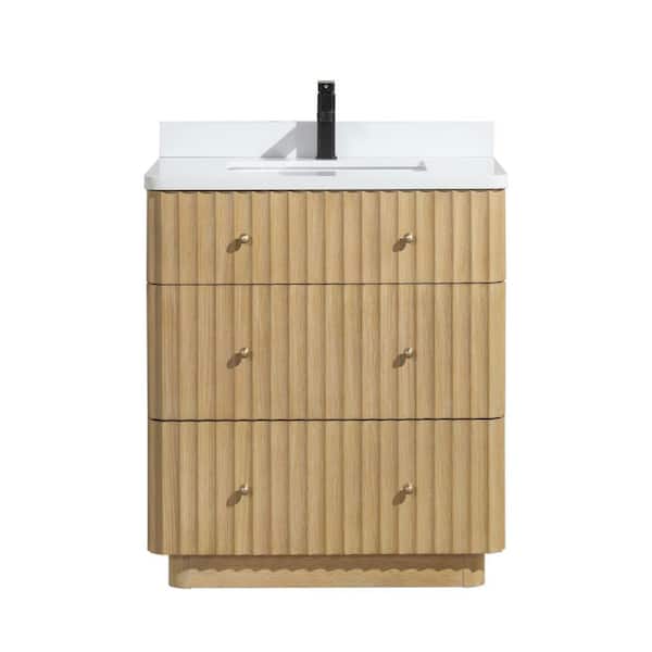 La Jolla 30 in. W x 22 in. D x 34.5 H Single Bath Vanity in Washed Oak w/ Engineered Quartz Top in White w/ White Basin
