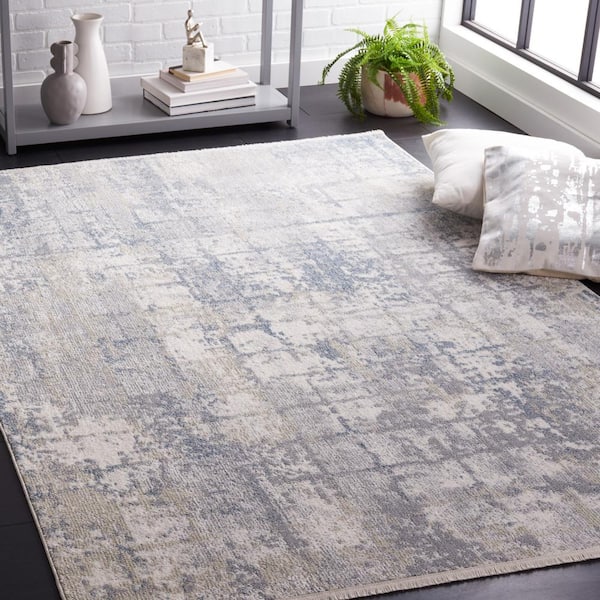 Bayside Gray/Ivory Blue 7 ft. x 7 ft. Machine Washable Abstract Distressed Square Area Rug
