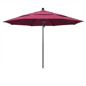 11 ft. Black Aluminum Commercial Market Patio Umbrella with Fiberglass Ribs and Pulley Lift in Hot Pink Sunbrella