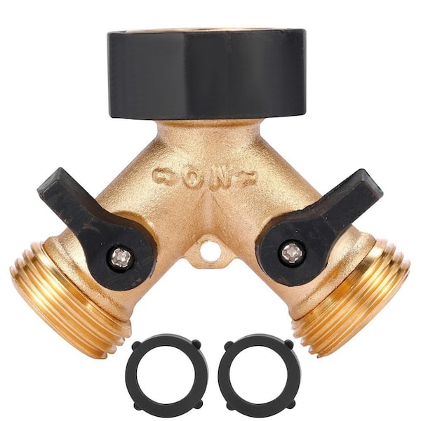 .N/A 2 Way Brass Garden Hose Y Connector Splitter with Adjustable Flow Control and Extra Rubber Washers