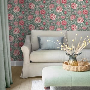 Laura Ashley Wild Roses Fern Green Wallpaper Sample