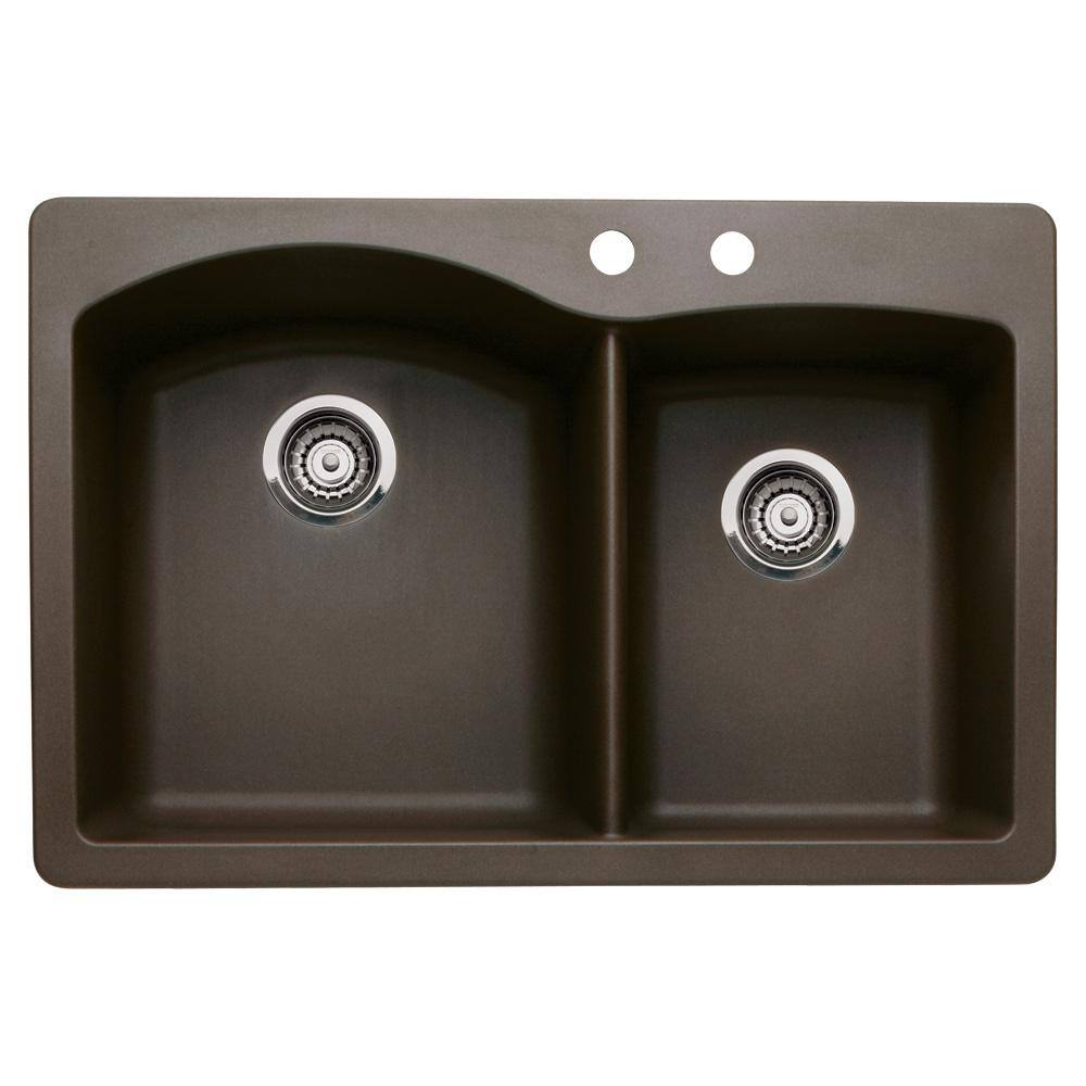 Diamond Dual-Mount Granite 33 in. 2-Hole 60/40 Double Bowl Kitchen Sink in 