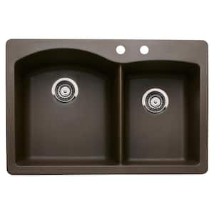 Diamond Dual-Mount Granite 33 in. 2-Hole 60/40 Double Bowl Kitchen Sink in Cafe Brown