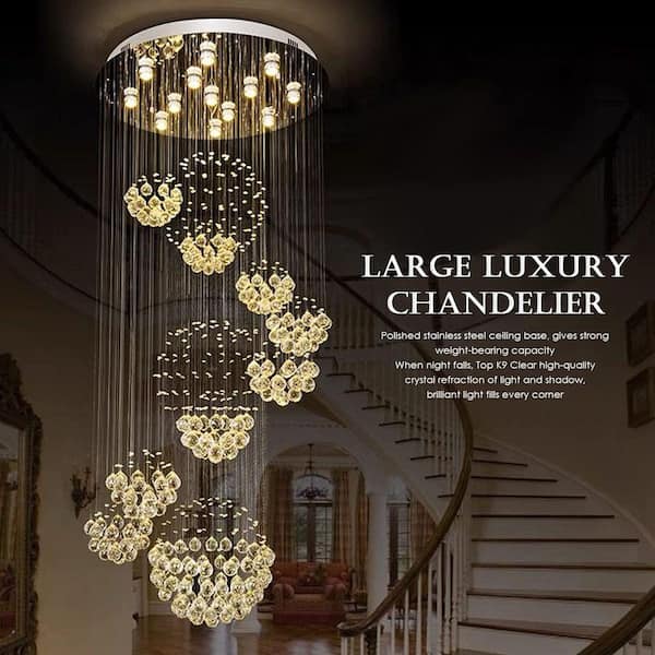 LuminFan 31.5 in. 13-Light Brushed Silver Luxury Spiral Raindrop