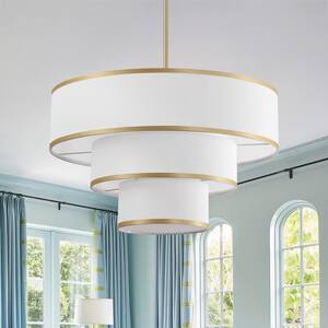 24 in. 5-Light Gold Tiered Drum Chandelier with White Farbic Shade