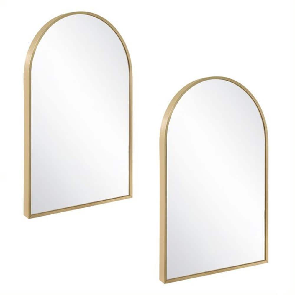 Maeve Gold Metal Frame 24 in. W x 36 in. H Arched Accent Wall Mirror (2-Pac