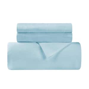 Light Blue Solid Color King Cotton Duvet Cover Set