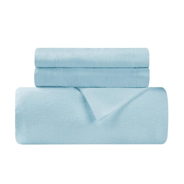 HomeRoots Light Blue Solid Color King Cotton Duvet Cover Set