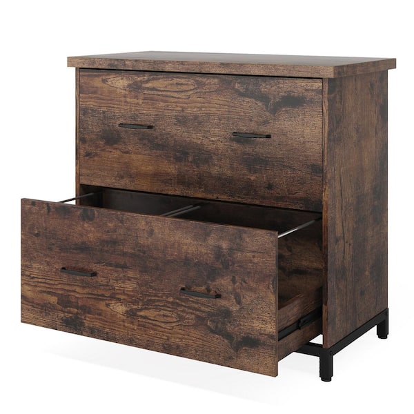 BYBLIGHT Atencio 2-Drawer Brown Engineered Wood 30.7 in. W Lateral File Cabinet