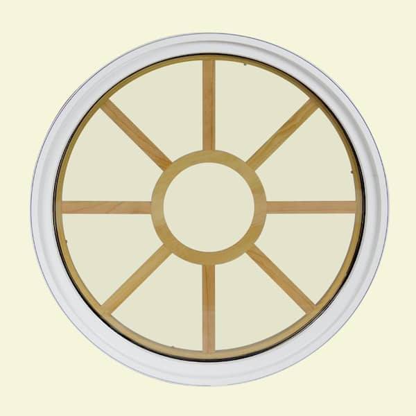 30 in. x 30 in. Round White 6-9/16 in. Jamb 3-1/2 in. Interior Trim 9-Lite Grille Geometric Aluminum Clad Wood Window