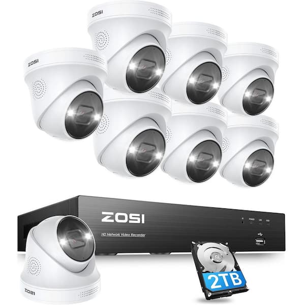 4K UHD 8-Channel 2TB PoE NVR Security Camera System with 8 8MP Wired Spotlight Cameras, Color Night Vision, 2-Way Audio