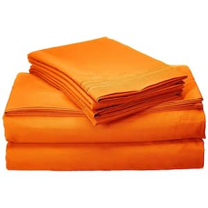 4-Piece Orange Solid Microfiber California King Sheet Set