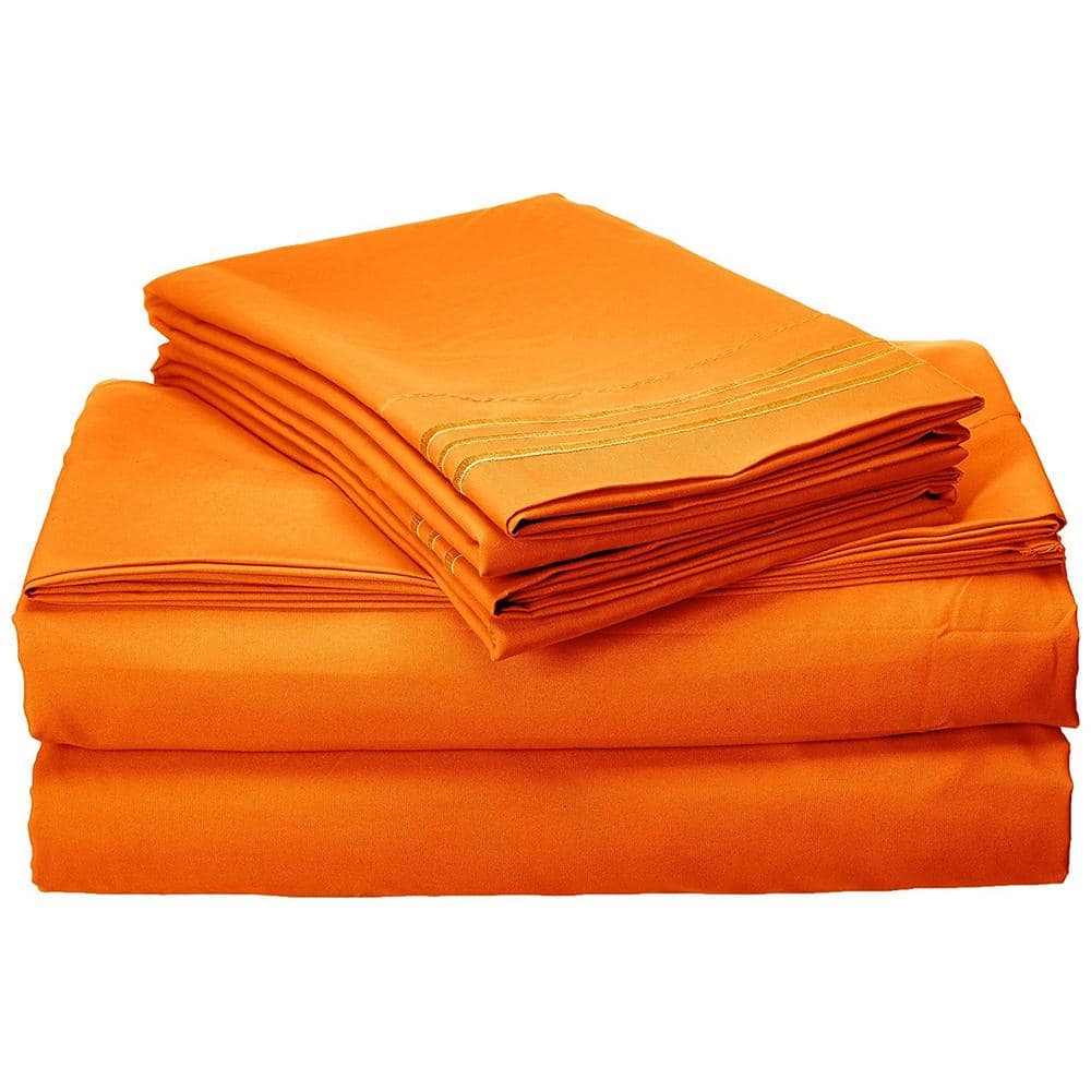 3-Piece Orange Solid Microfiber Twin XL Sheet Set
