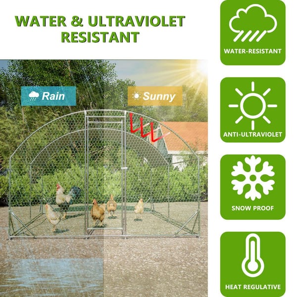9.84 ft. x 13.12 ft. x 6.56 ft. Galvanized Wire Chicken Coop with Waterproof Cover Dome Shaped Walk-in Poultry Fencing
