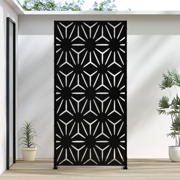 Lirago 72 in. x 35 in. Black Privacy Screen Galvanized Freestanding Panel