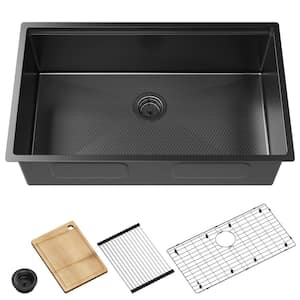 32 x 19 in. Undermount Kitchen Sink, 16-Gauge Stainless Steel Wet Bar or Prep Sinks Single Bowl in Black
