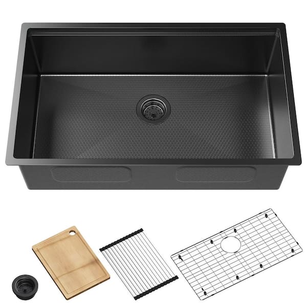 Unbranded 32 x 19 in. Undermount Kitchen Sink, 16-Gauge Stainless Steel Wet Bar or Prep Sinks Single Bowl in Black
