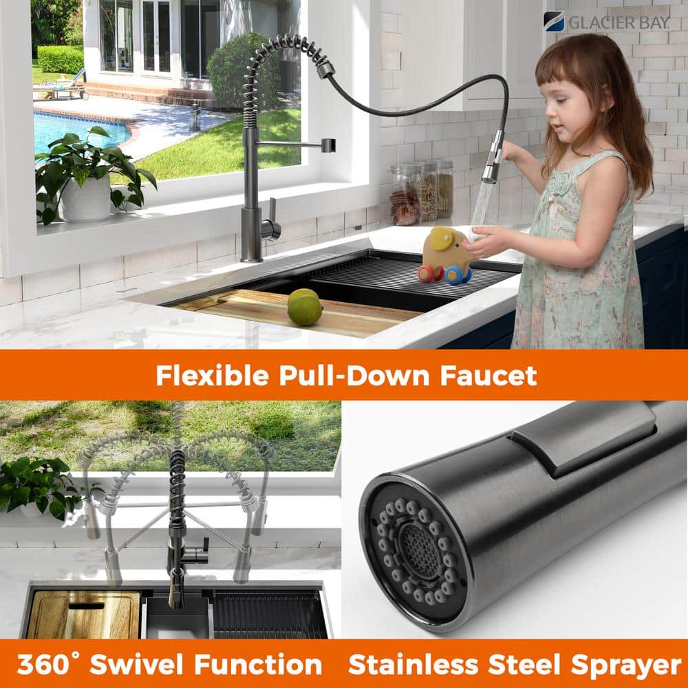 Gunmetal Black Stainless Steel Single Bowl Undermount Kitchen Sink with Faucet