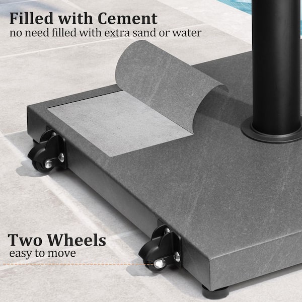 45 lbs. Weighted Cement Outdoor Patio Umbrella Base in Gray with Wheels for Patio Market Umbrella Table Umbrella