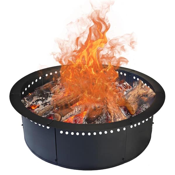 64 in. Outer 60 in. Inner Smokeless Steel Fire Pit Ring Insert, Black, 8-Piece
