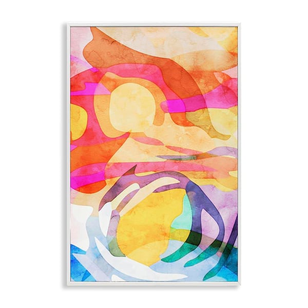 Stupell Industries Overlapping Transparent Shapes by Incado White Framed Abstract Giclee Art Print 30 in. x 20 in.