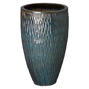21 in. Dia Tall Teal Round Textured Ceramic Planter