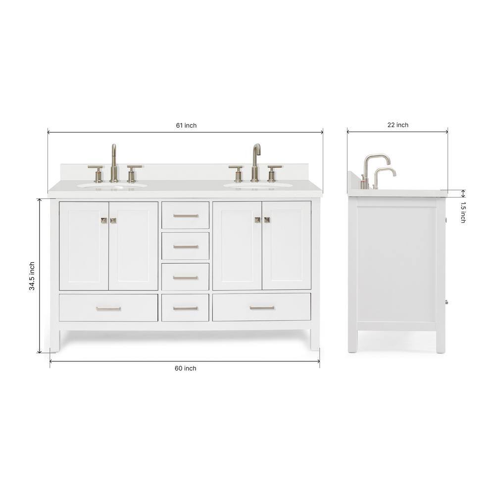 Cambridge 61'' White Double Vanity with Quartz Top