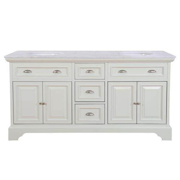 Sadie 67 in. W x 21.5 in. D Vanity in Matte Pearl with Marble Vanity Top in Natural White with White Sink
