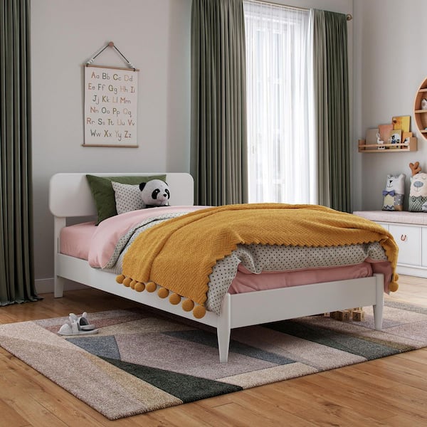 Florence White Solid Wood Frame Twin Low Profile Platform Bed