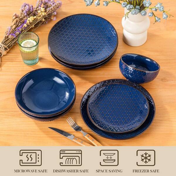 vancasso 16-Piece Blue Stoneware Dinnerware Set Service for 4