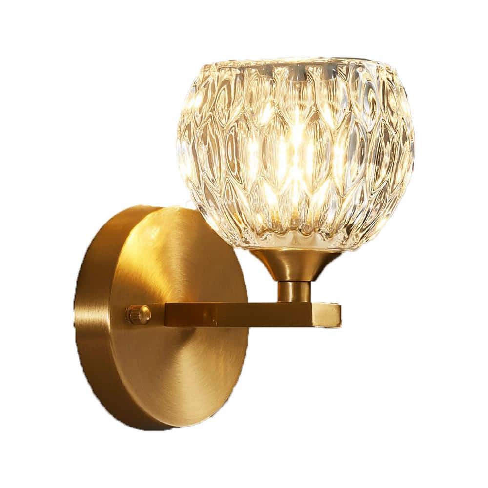 Vintage 4.7 in. 1 Light Gold Modern Smart Home Wall Sconce with Glass Shade
