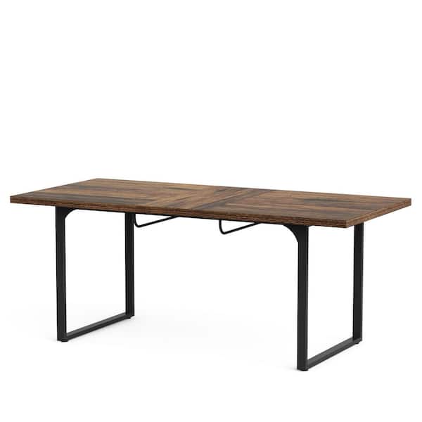 BYBLIGHT Moronia 63- 78.8 in. Rectangular Brown Wood Extendable Computer Desk, Writing Desk Workstation with Metal Legs