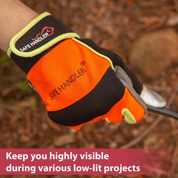 SAFE HANDLER Super Grip Gloves | Textured Grip Palm, Non-Slip Texture, Hook  & Loop Wrist Strap, BLACK/ORANGE, S/M, 1 pair (2 gloves)