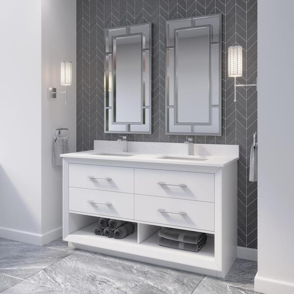 Ronbow Arden 60-inch Eco Friendly Bathroom Double Vanity Set in Black with  Mirror, Quartz Top with White Ceramic Bathroom Sink - Bed Bath & Beyond -  13984314