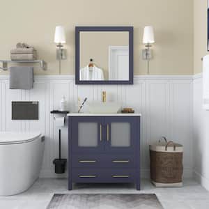 Ravenna 30 in. W Single Basin Bathroom Vanity in Blue with White Engineered Marble Top and Mirror