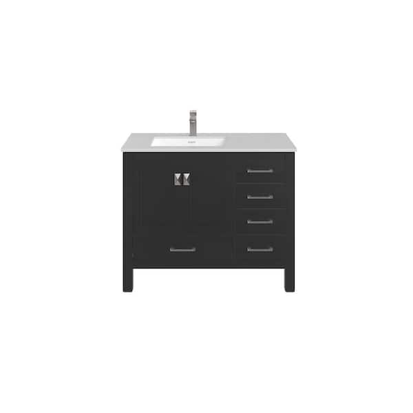 London 42 in. Single Sink Espresso Bath Vanity with White Carrara Quartz Top (Assembled)