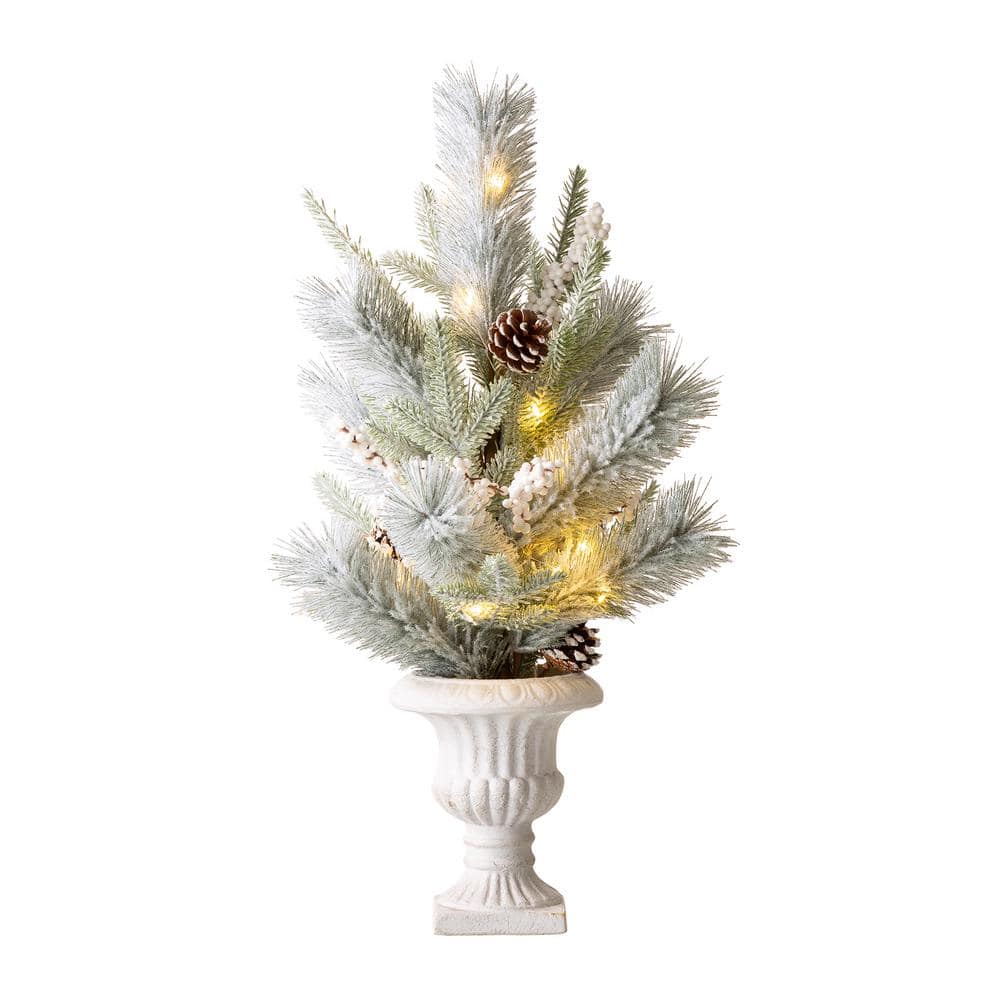 Glitzhome 20”H Christmas Pine Cone Floral Table Tree with Burlap Base  Decorative Berries Pine Needle Tree Table Centerpiece for Christmas Party